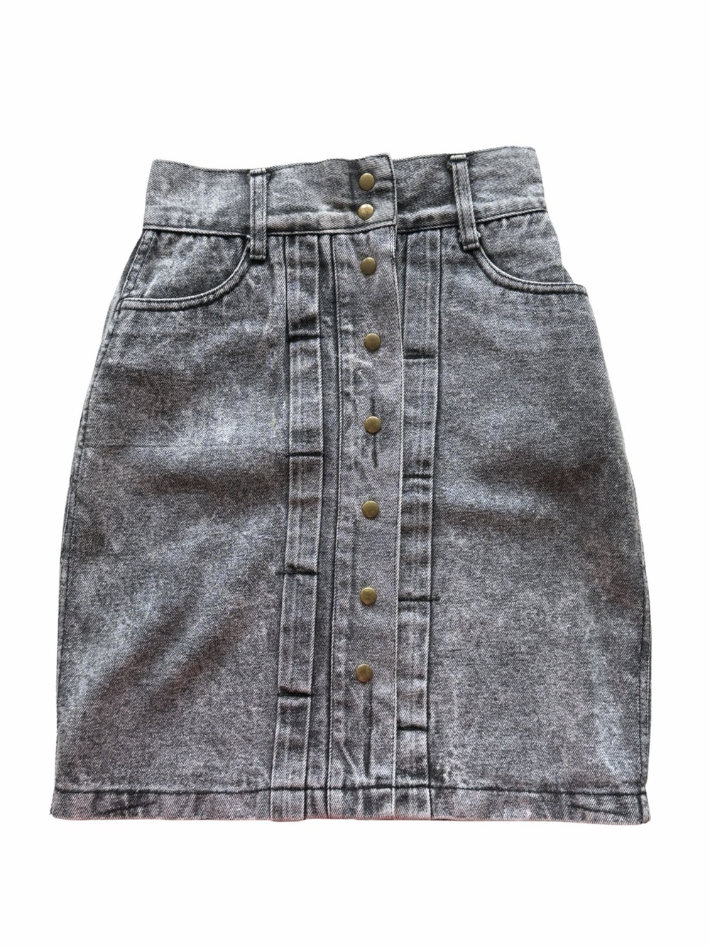Vintage High-Waist Gray Button-Front Denim Skirt